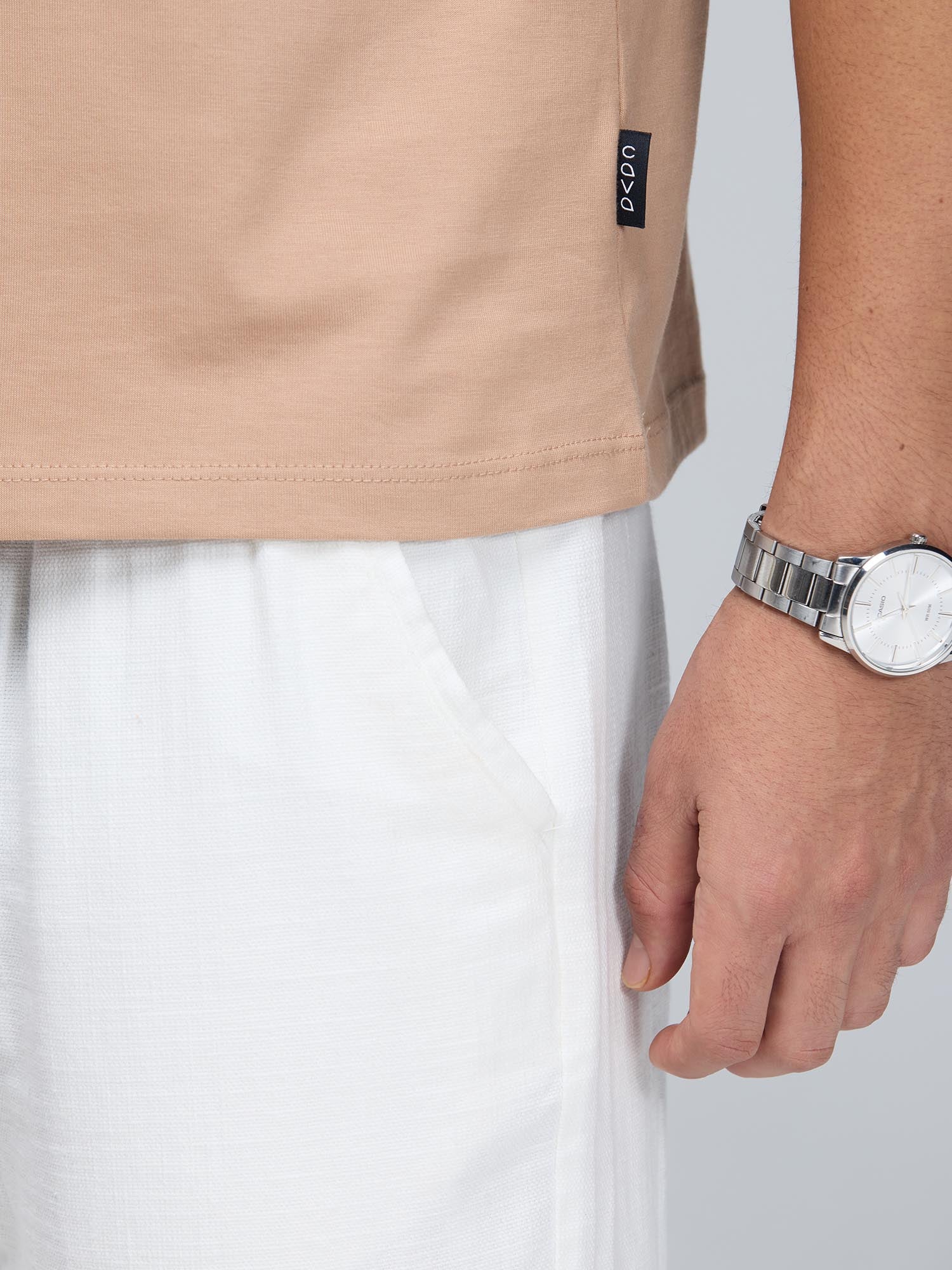 Beige Supima Crew Neck T-shirt - Relaxed Fit - Image 8