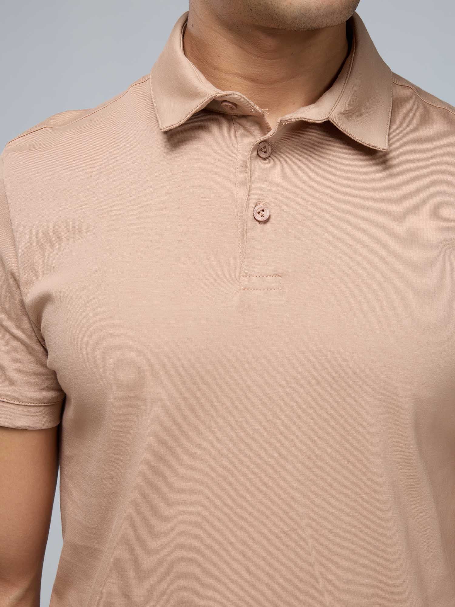 Beige Supima Polo T-shirt - Regular Fit - Image 5