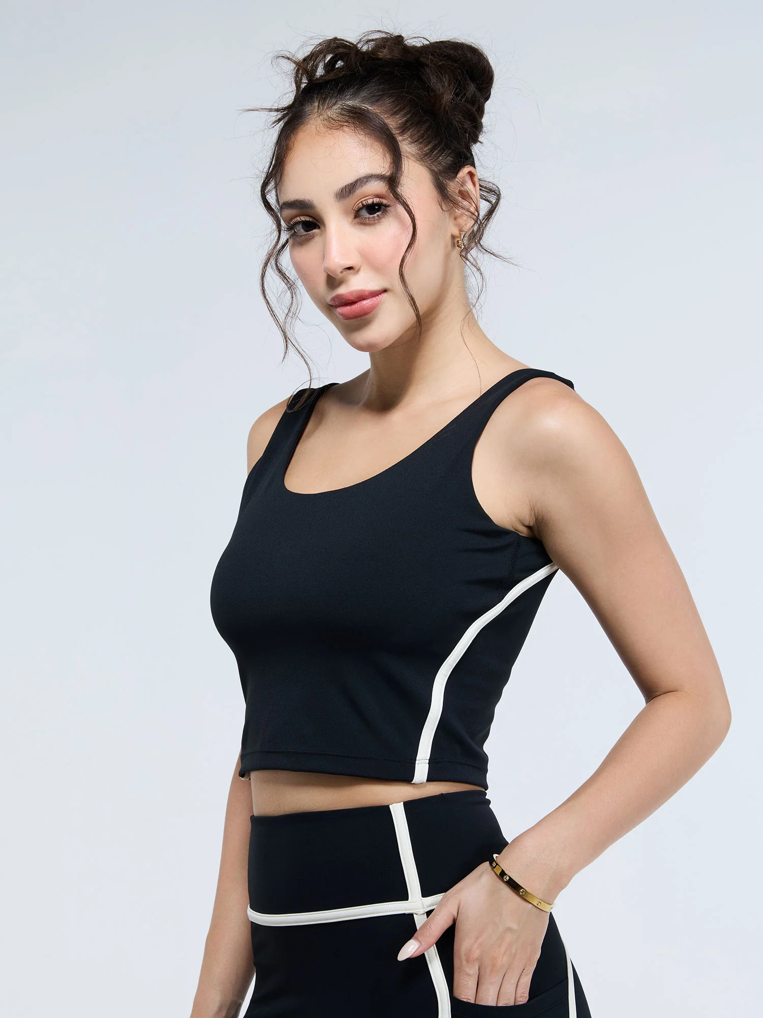 Black Aerial Contrast Crop Tank