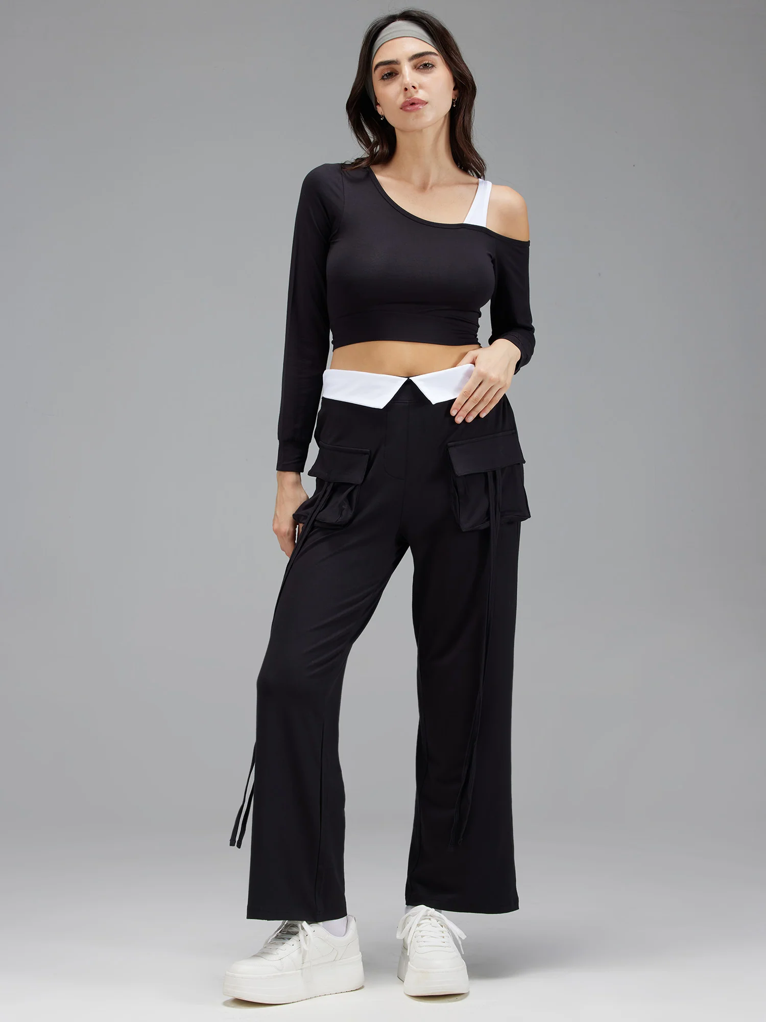 Black Whirl One Shoulder Top - Image 2