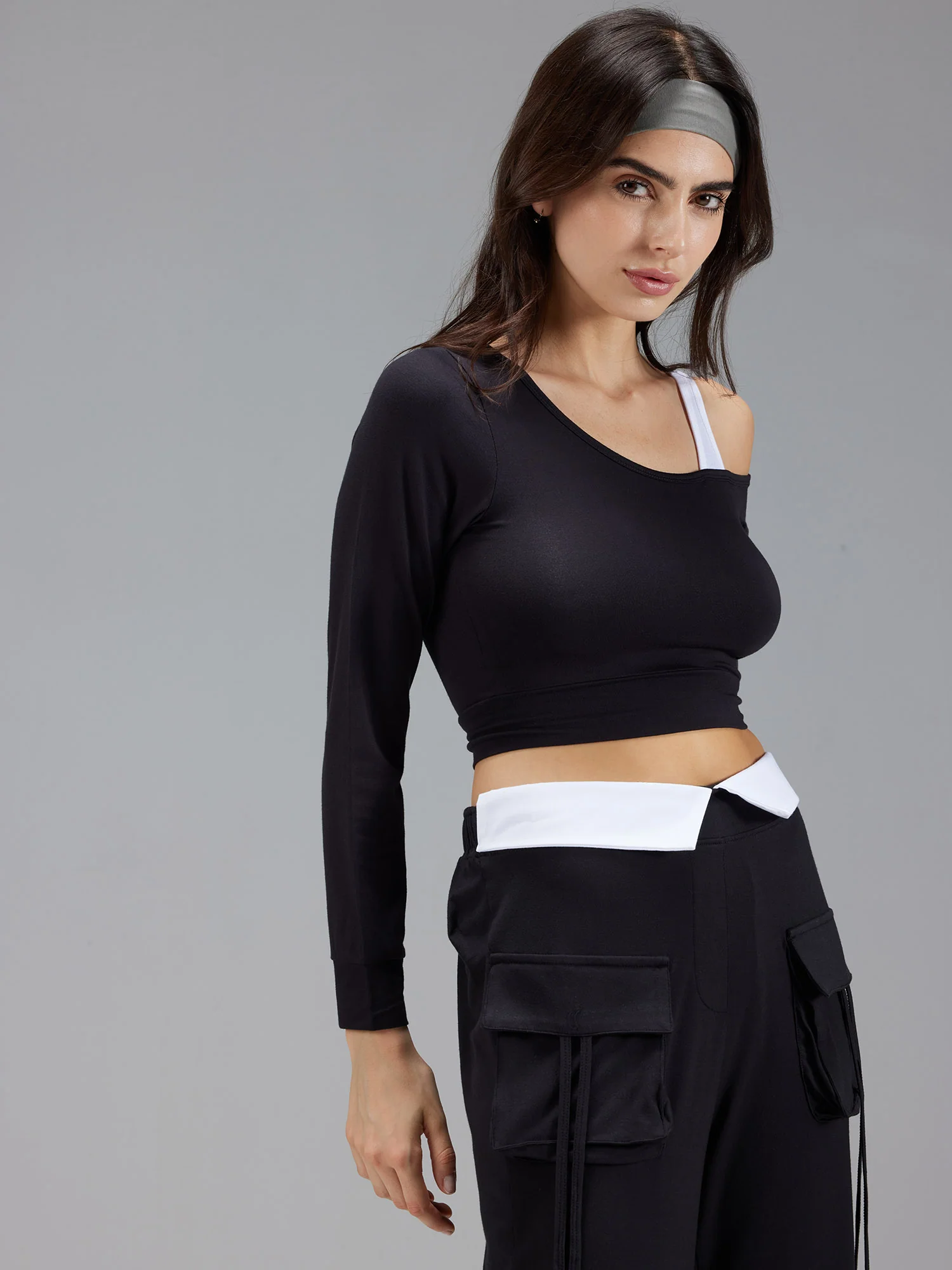 Black Whirl One Shoulder Top - Image 3