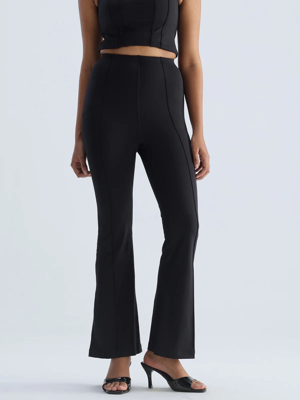 Black Pintuck Flared Pants - Image 5