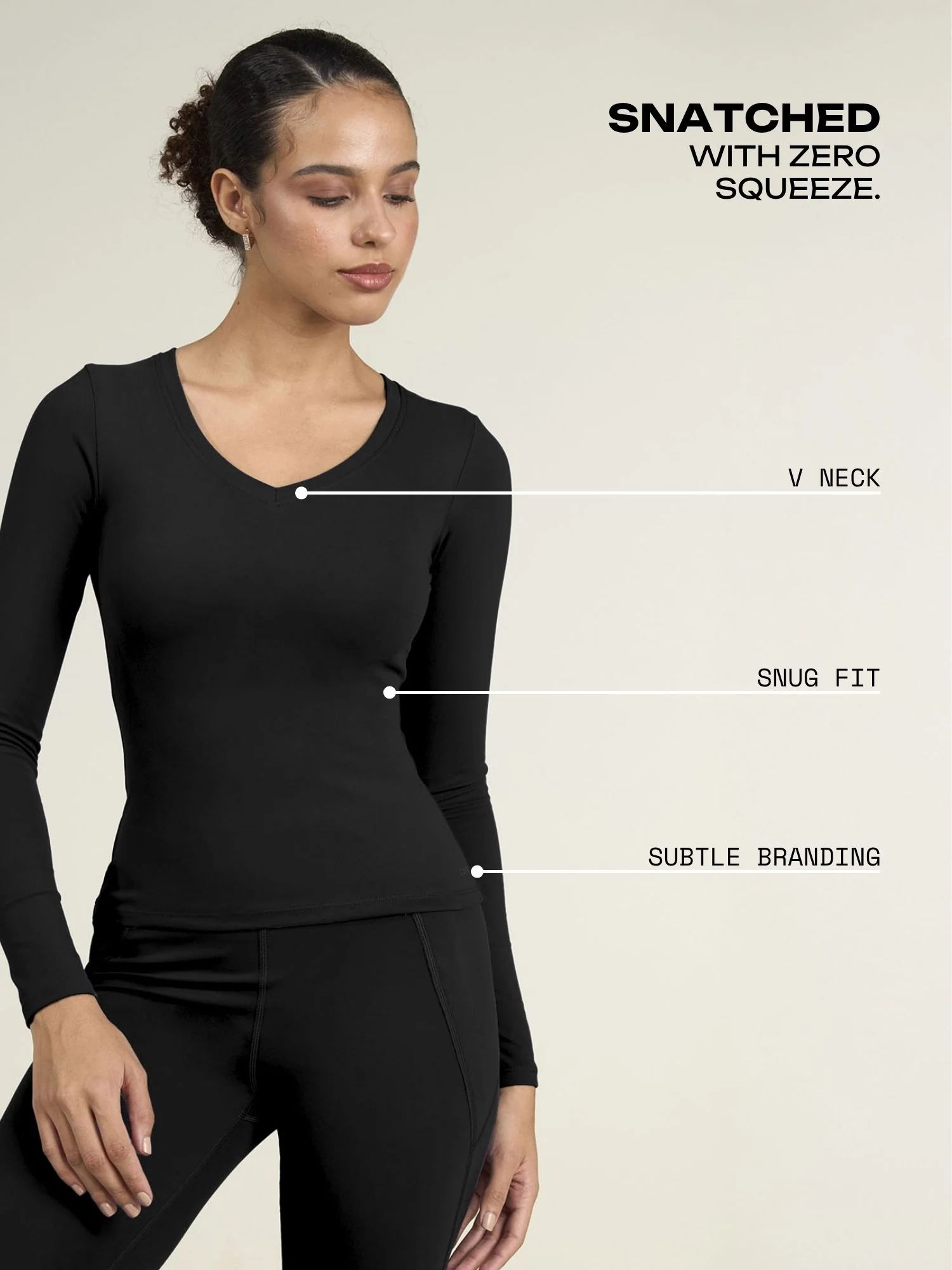Black Sculpt V-Neck Top - Image 3