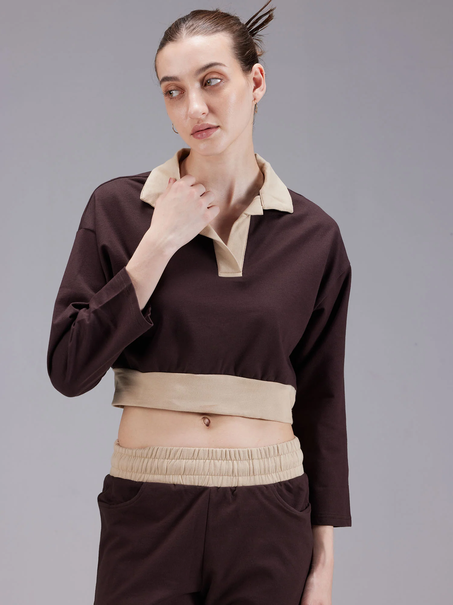 Brown Boxy Polo Sweatshirt - Image 3