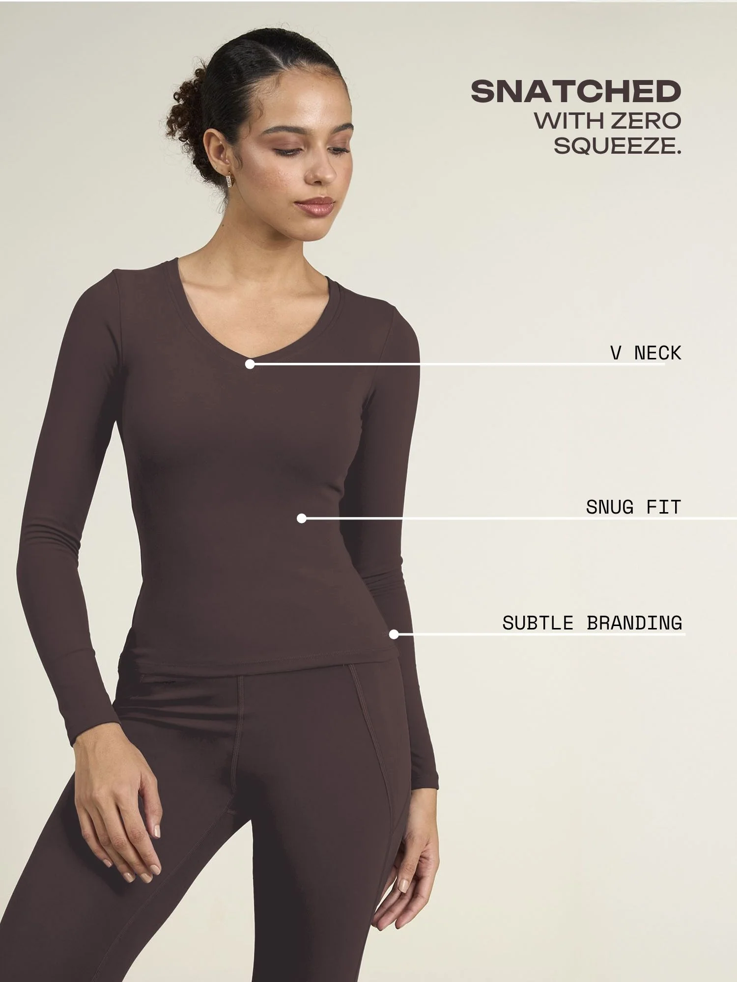 Brown Sculpt V-Neck Top - Image 3