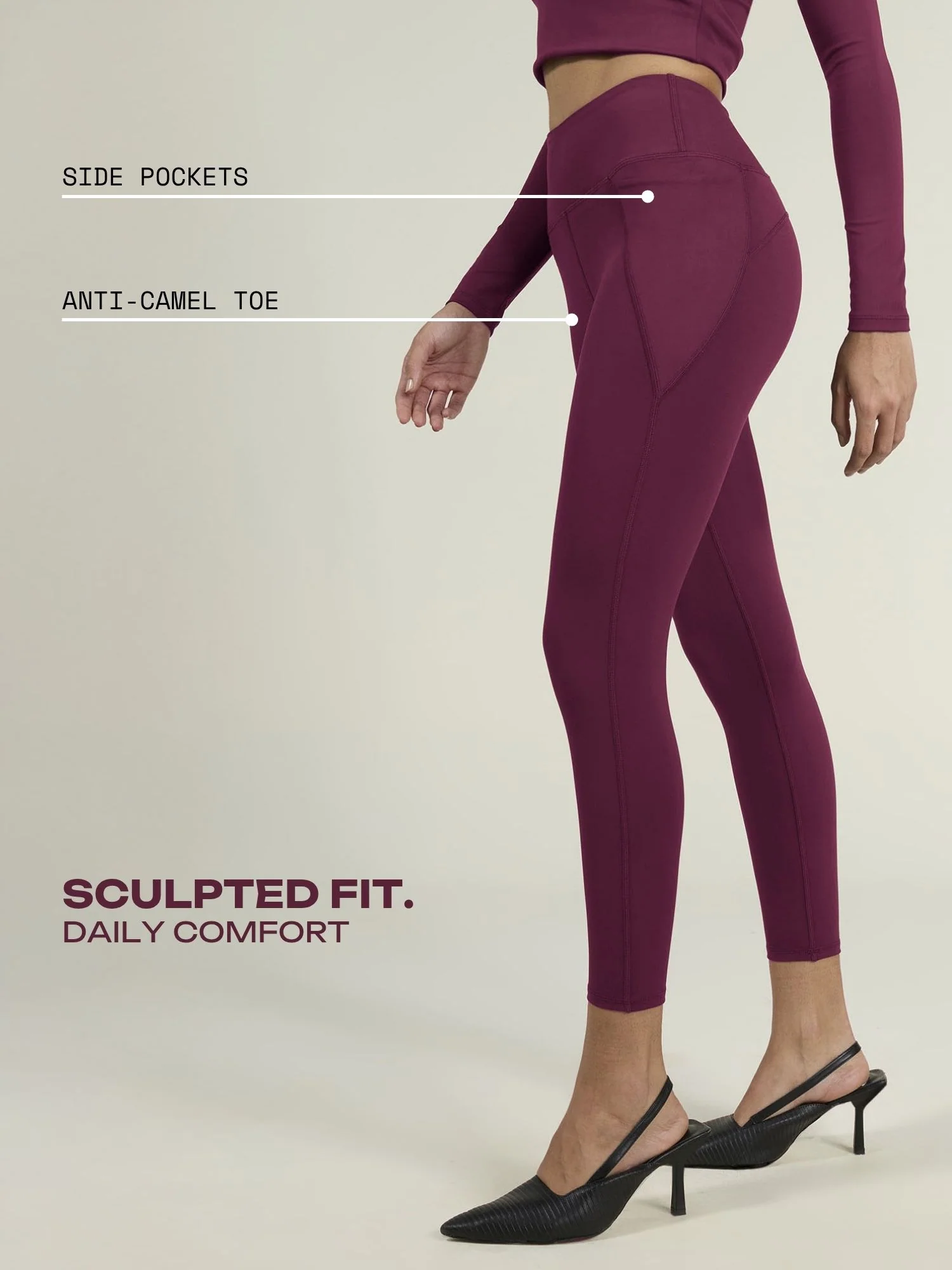 Burgundy Sculpt Core Leggings - Image 3