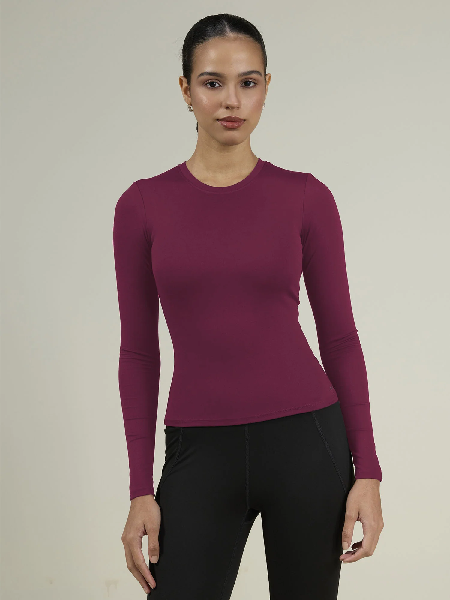 Burgundy Sculpt Crew Top - Image 5