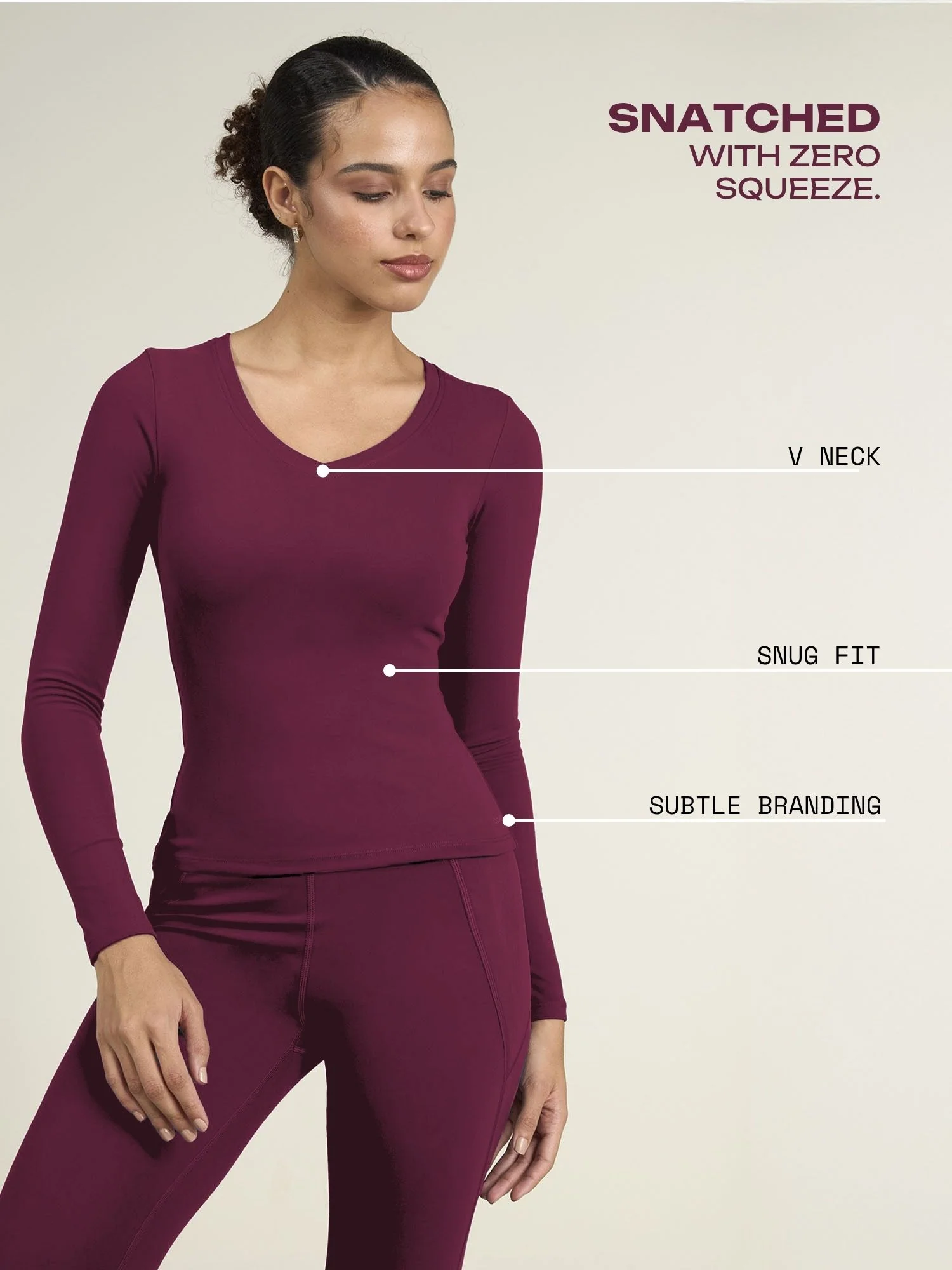 Burgundy Sculpt V-Neck Top - Image 3