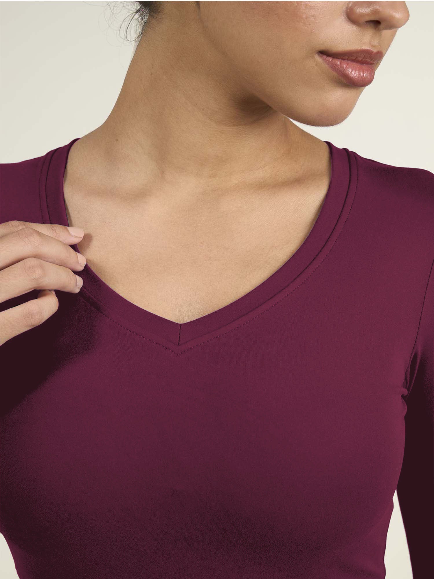 Burgundy Sculpt V-Neck Top - Image 7