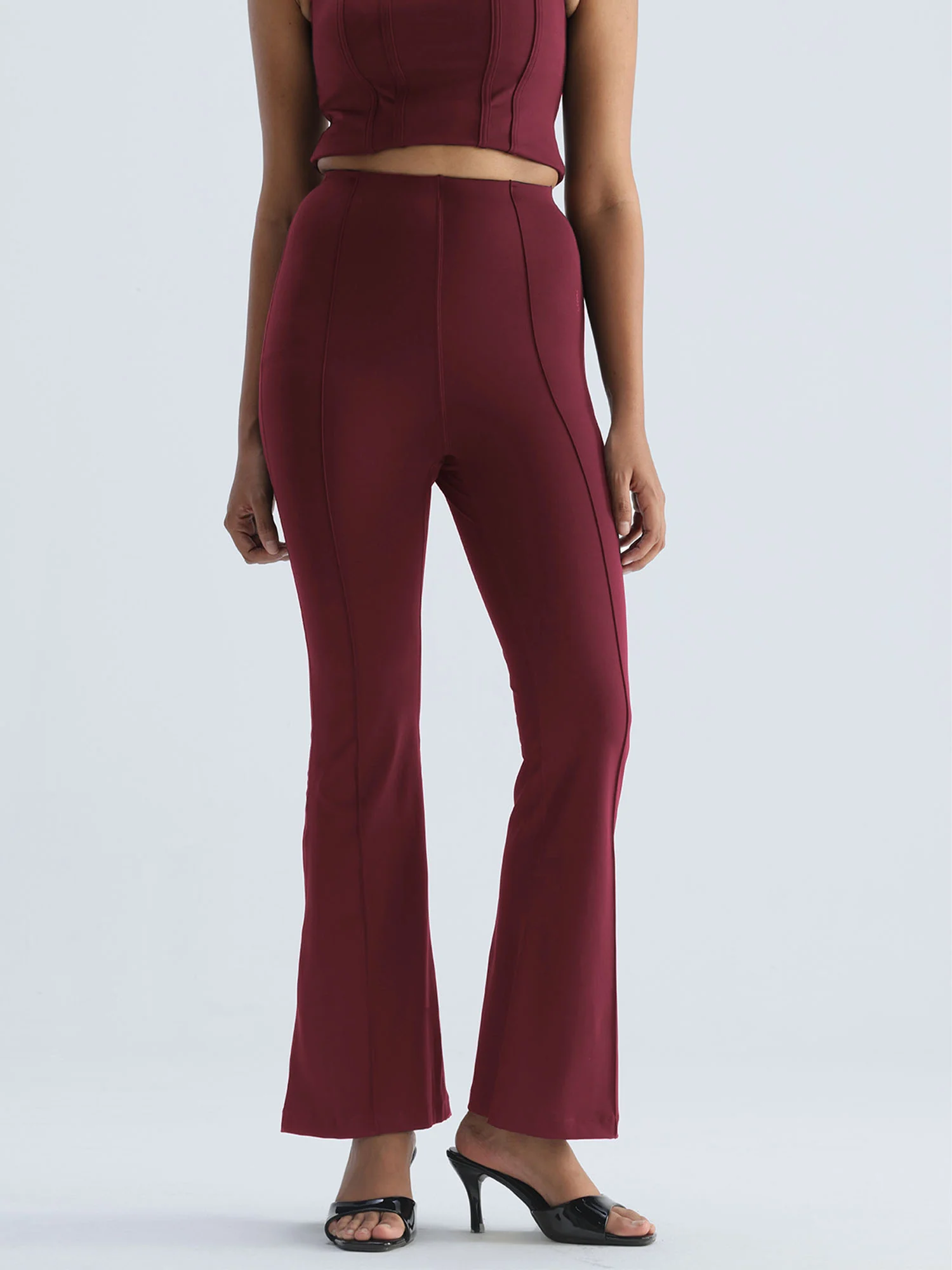 Cherry Pintuck Flared Pants - Image 5
