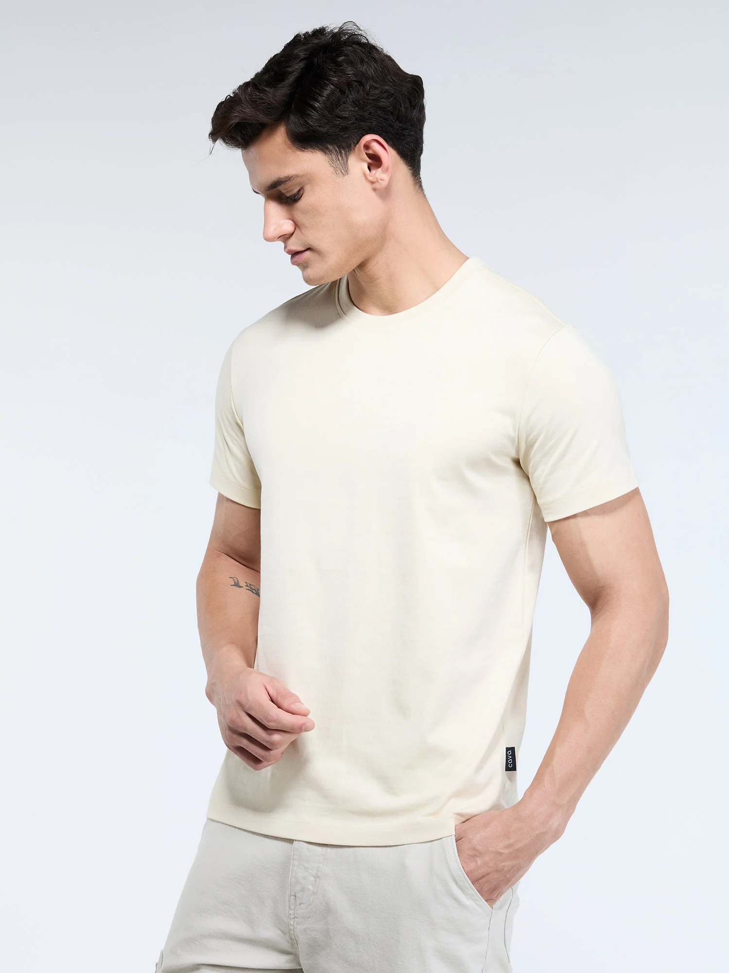 Cream Supima Crew Neck T-Shirt - Regular Fit - Image 10