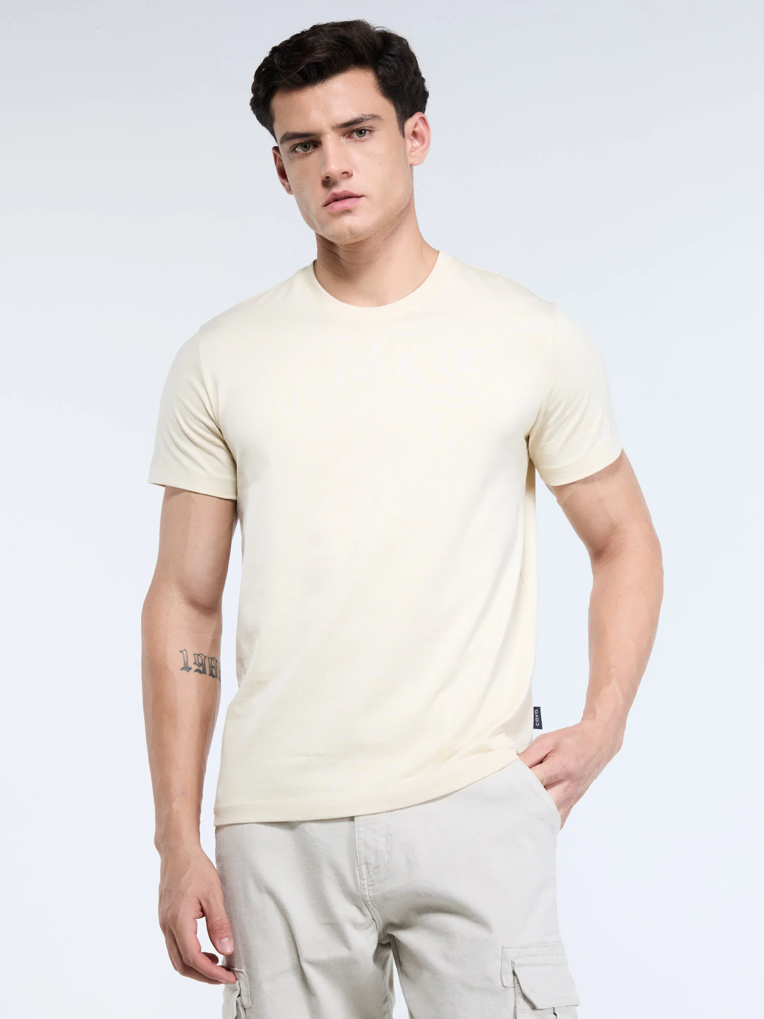 Cream Supima Crew Neck T-Shirt - Regular Fit - Image 9