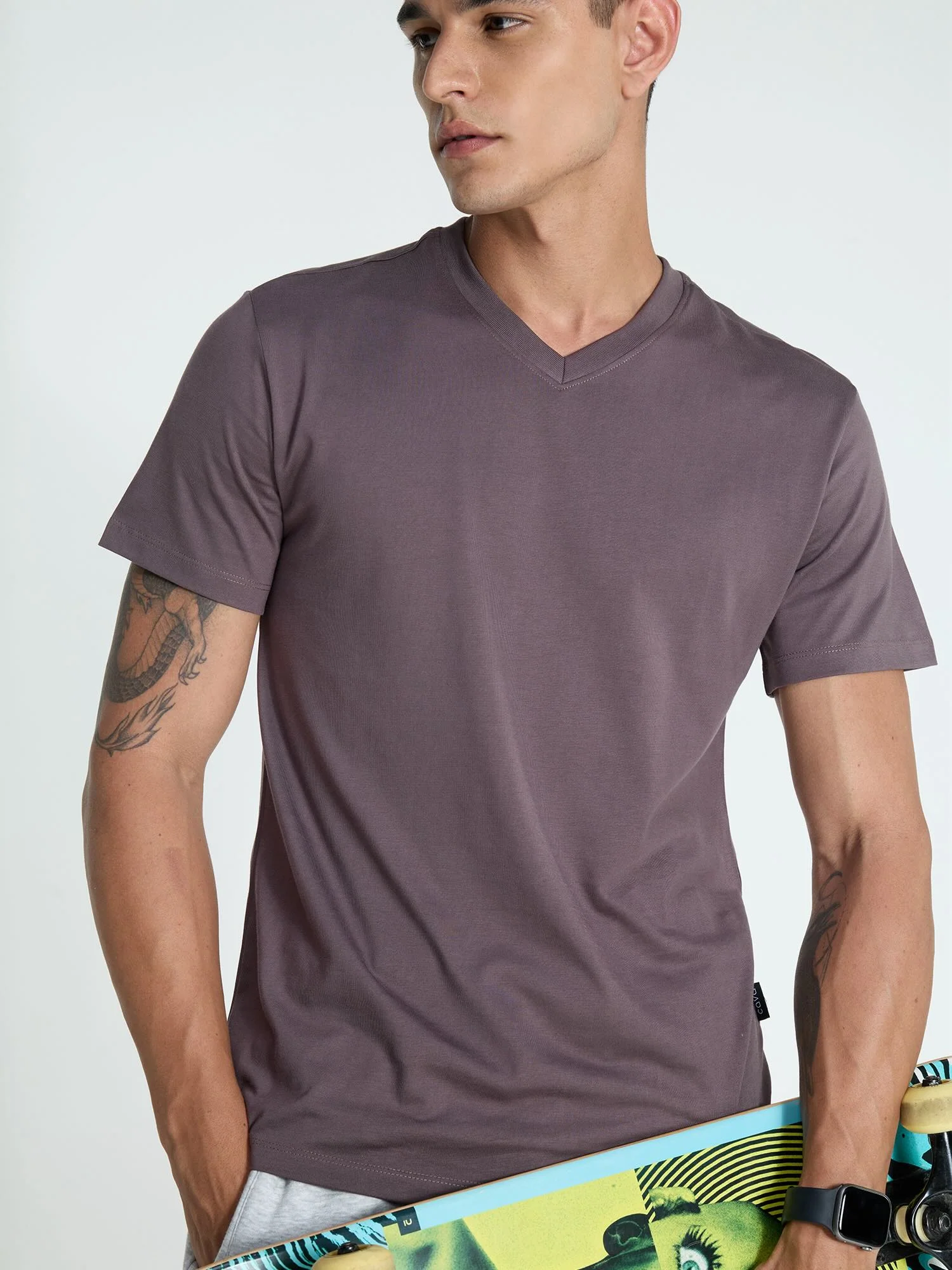 Dusky Purple Supima V Neck T-shirt - Regular Fit