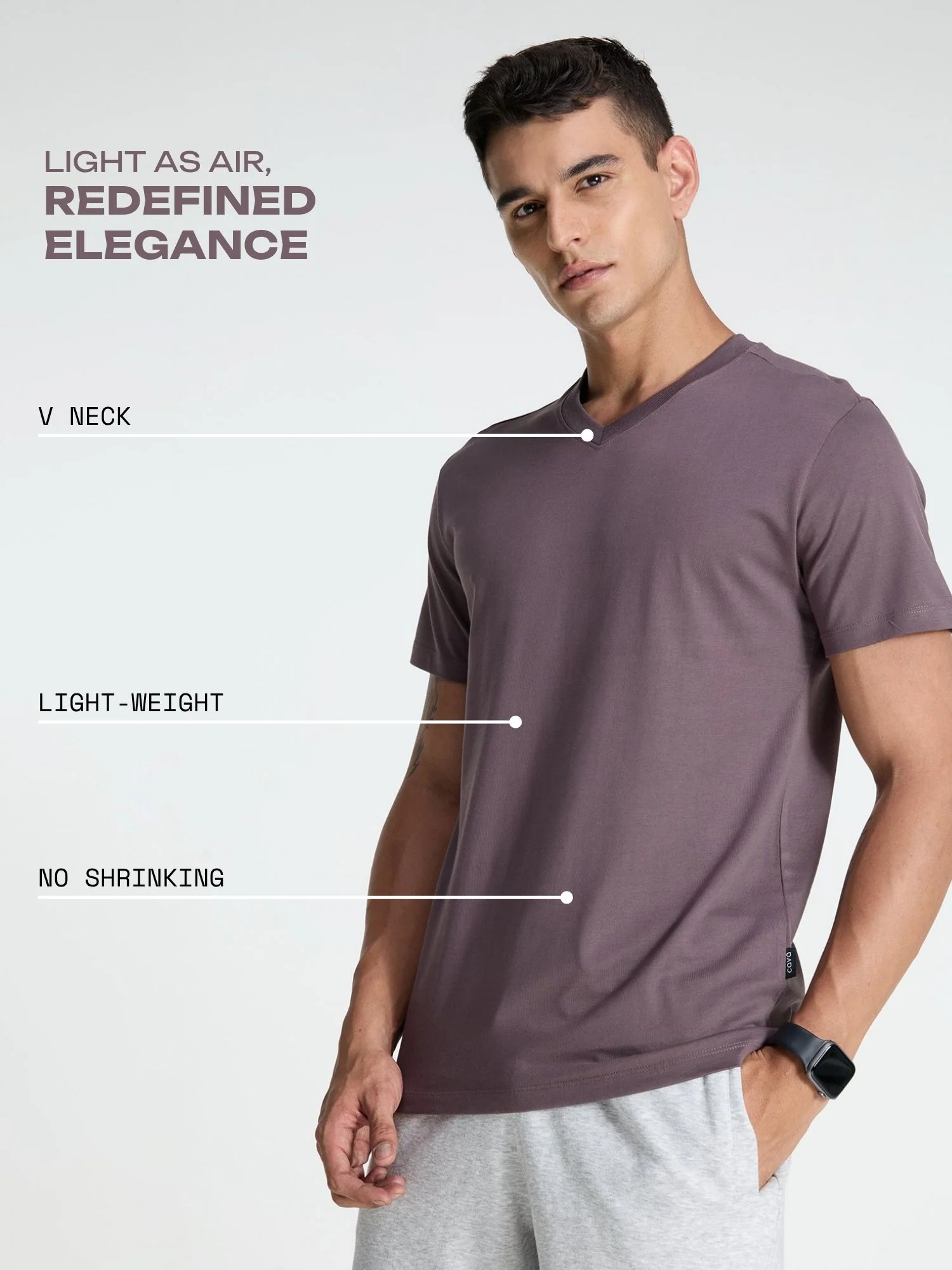 Dusky Purple Supima V Neck T-shirt - Regular Fit - Image 3
