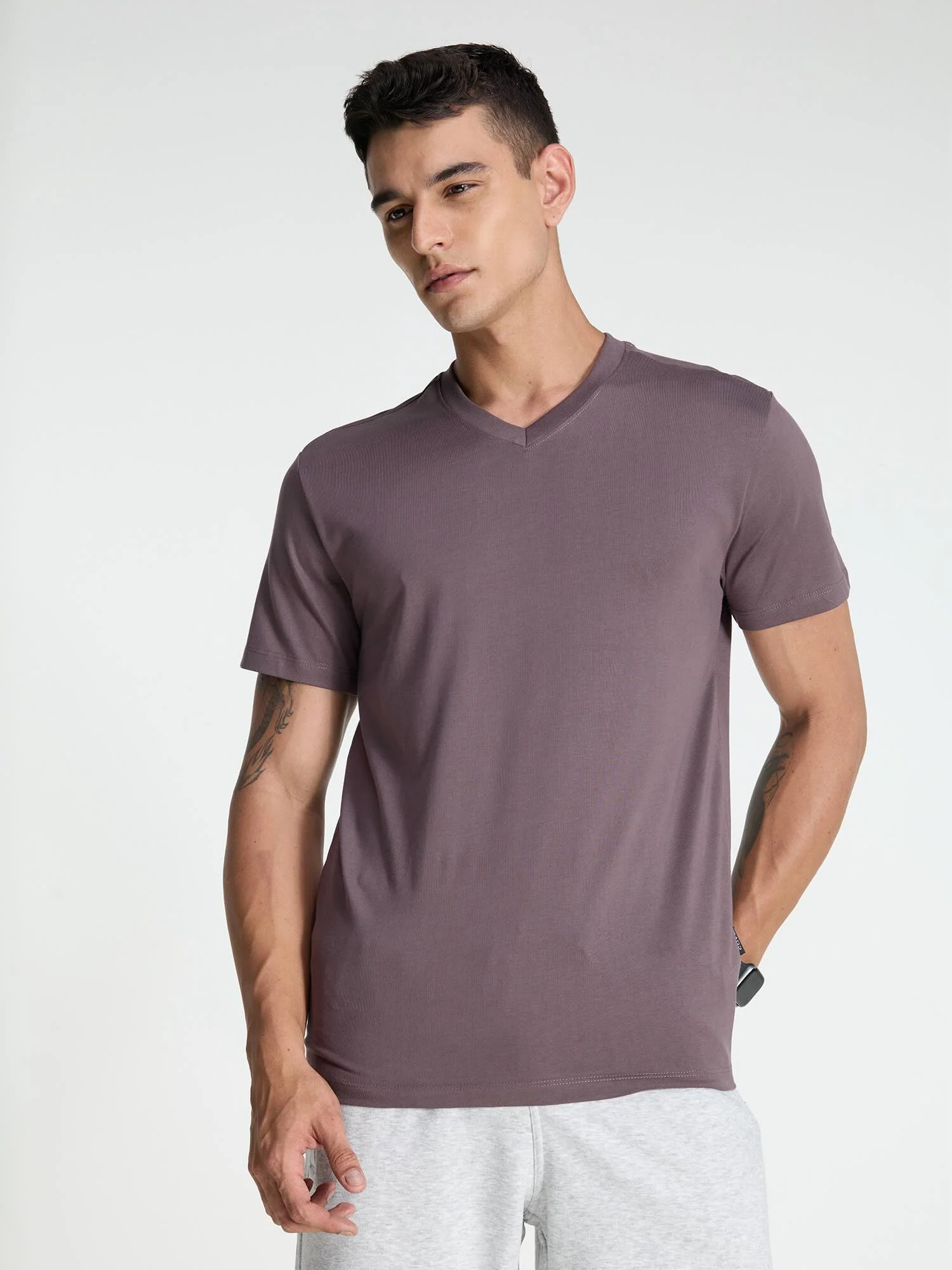 Dusky Purple Supima V Neck T-shirt - Regular Fit - Image 5