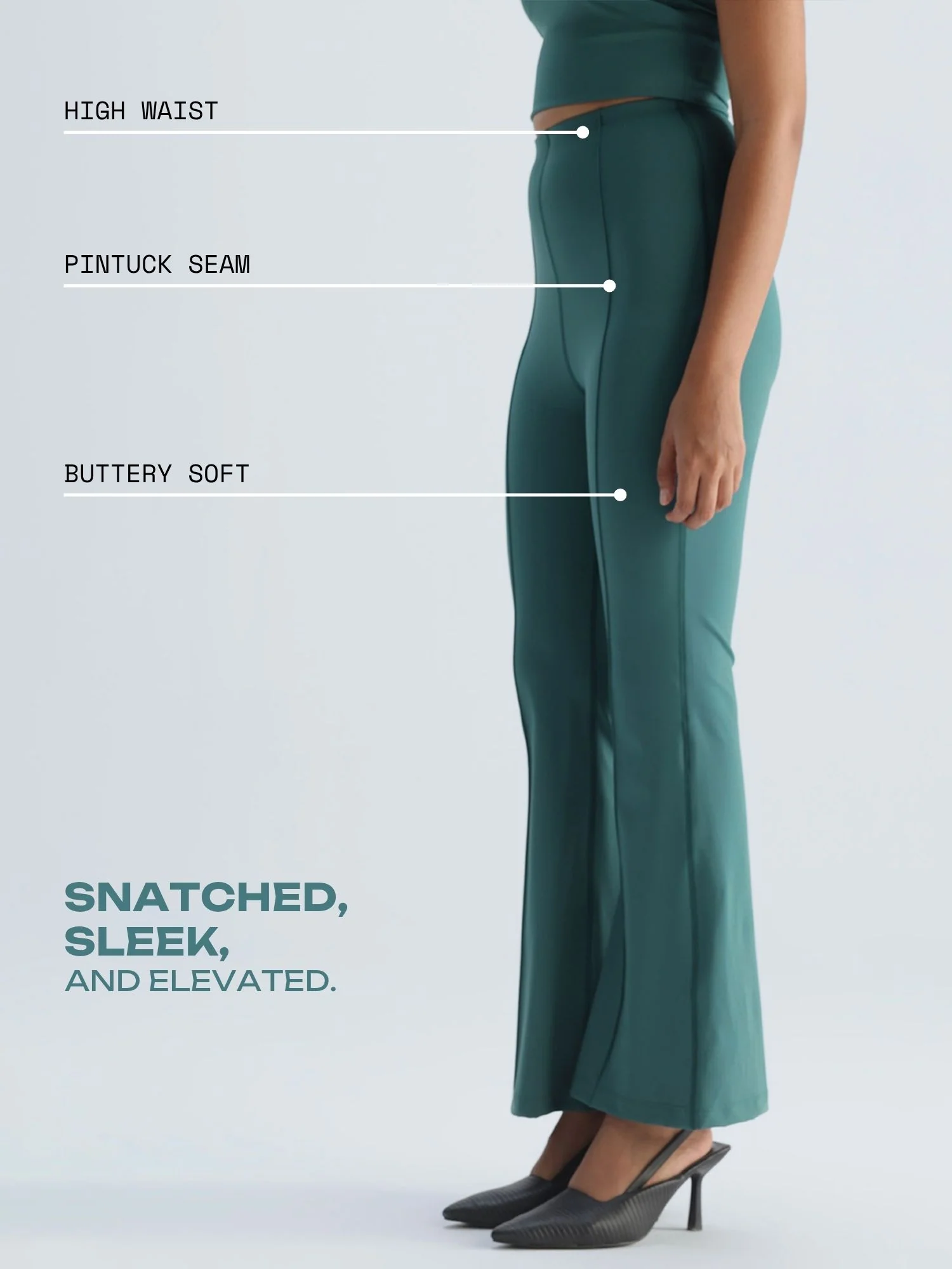 Green Pintuck Flared Pants - Image 3