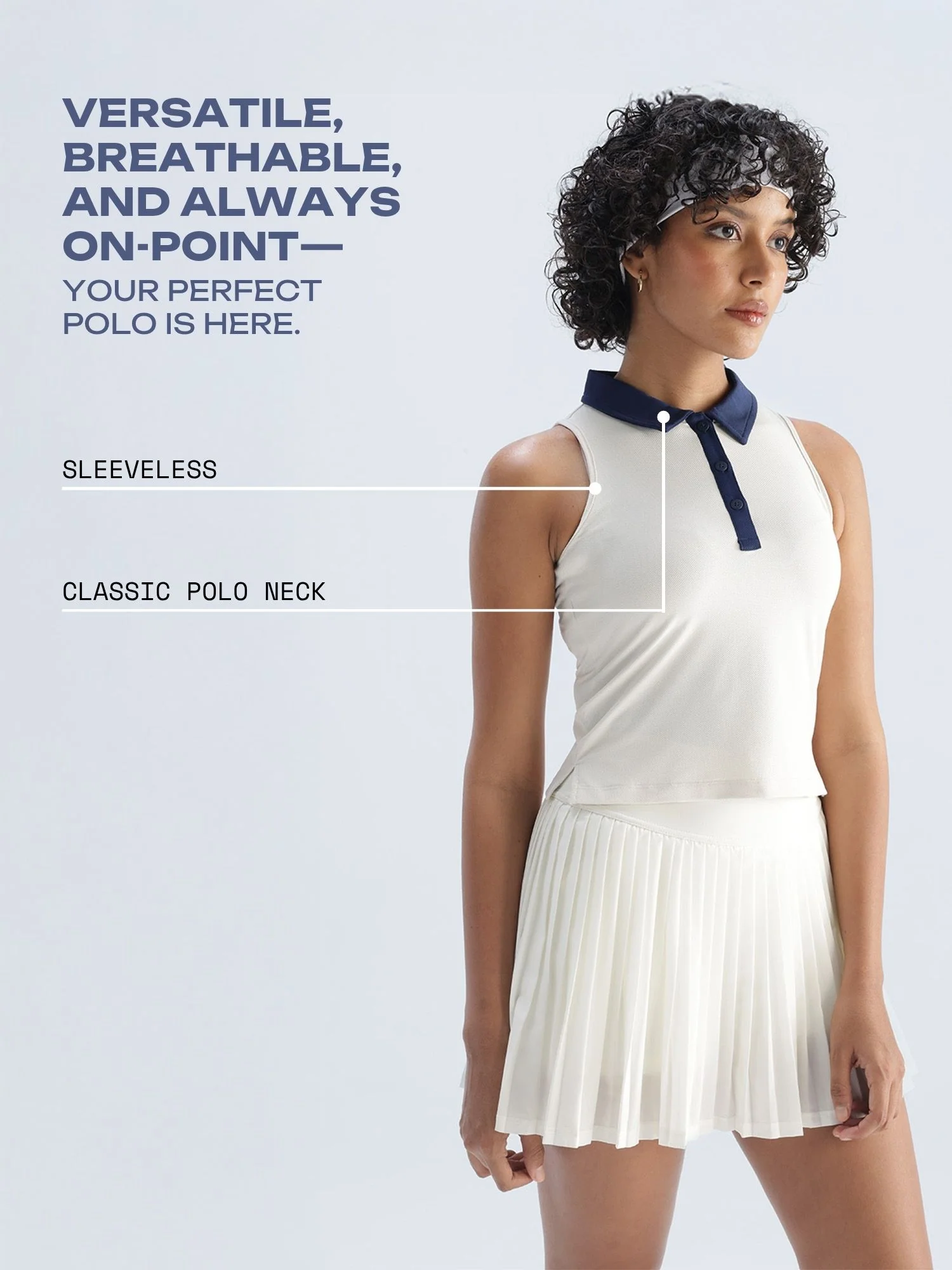 Ivory Contrast Techpique Sleeveless Polo - Image 3