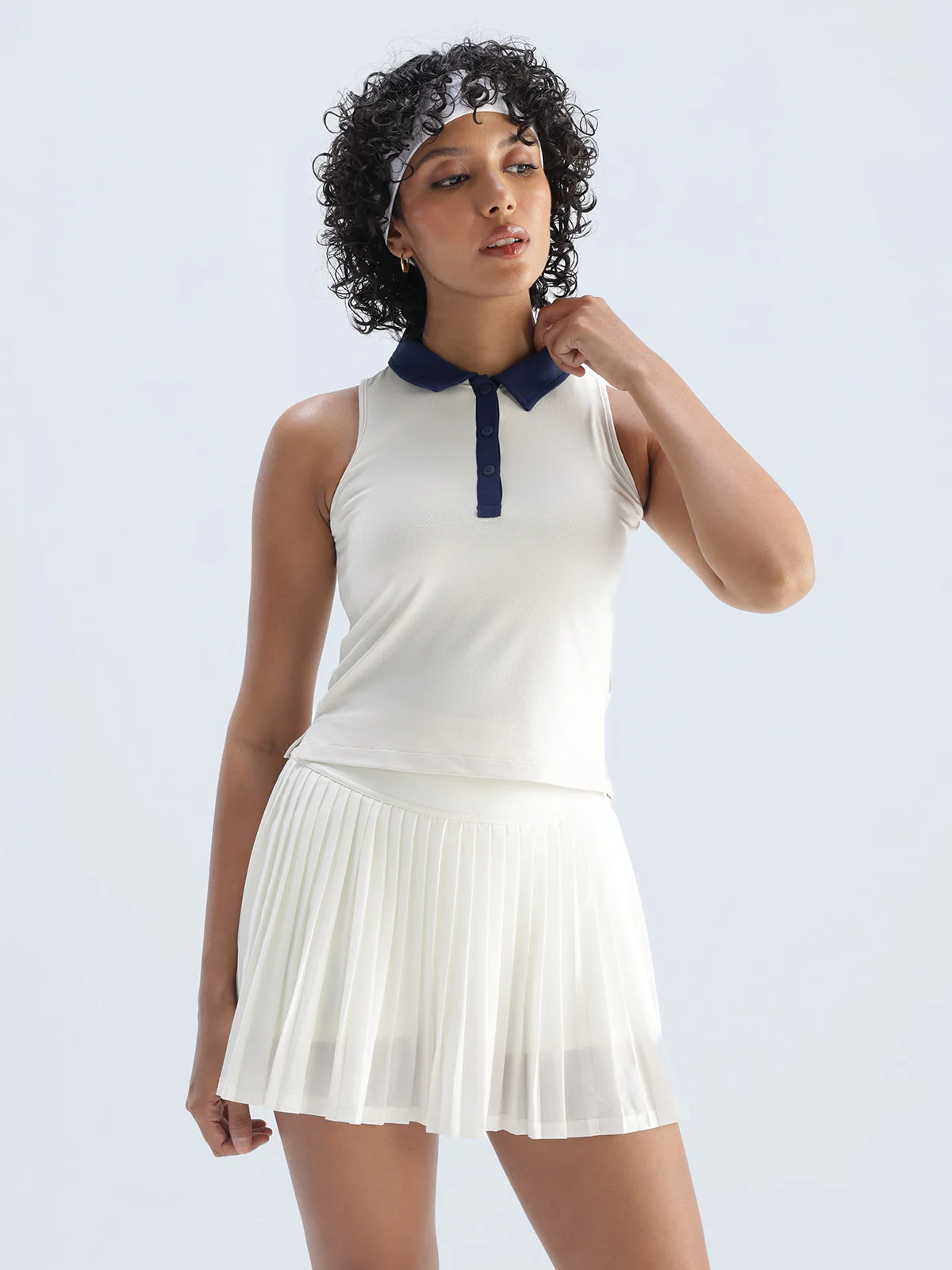 Ivory Contrast Techpique Sleeveless Polo - Image 5