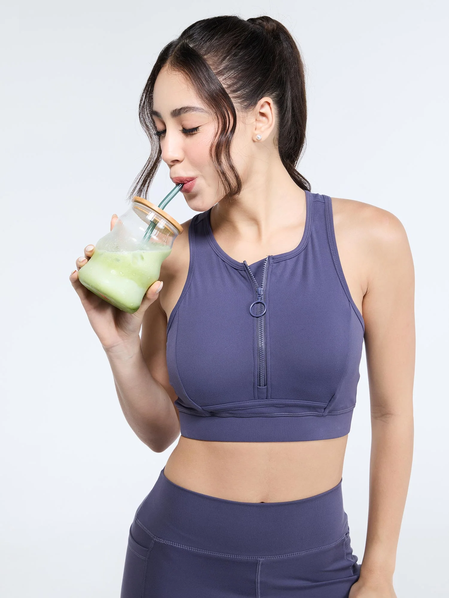 Mauve Zip-Up Sports Bra