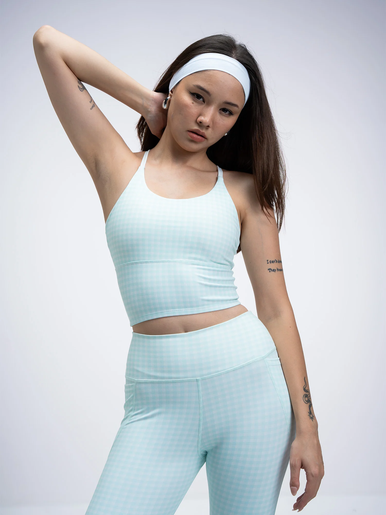 Mint Gingham Cross Back Sports Bra