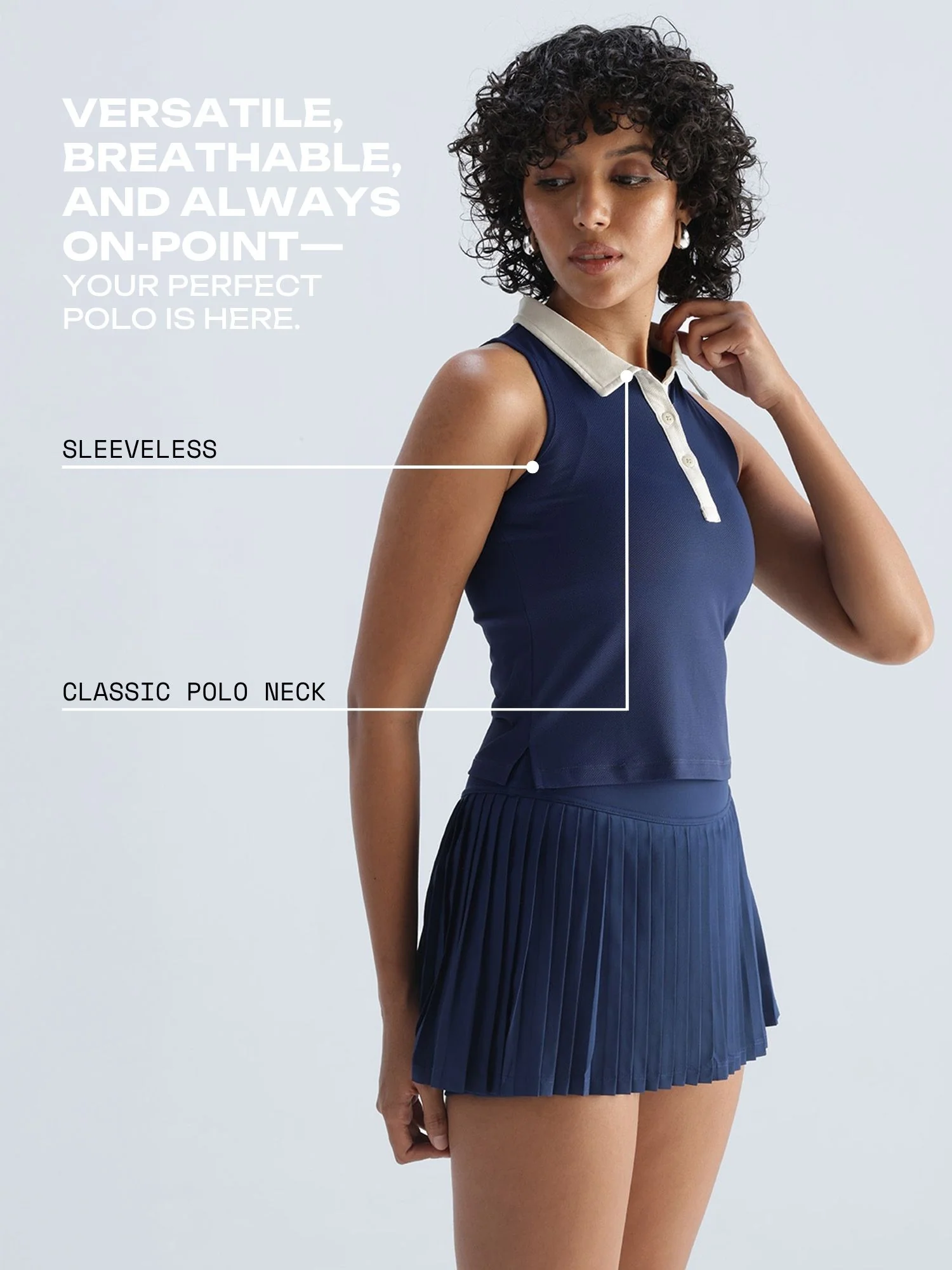 Navy Contrast Techpique Sleeveless Polo - Image 3