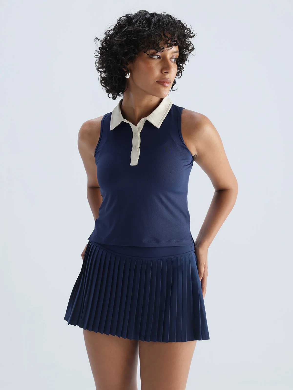 Navy Contrast Techpique Sleeveless Polo - Image 5