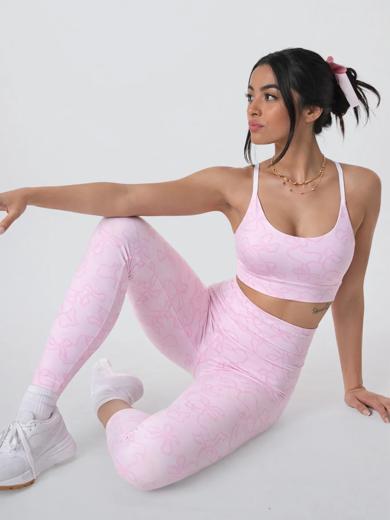 Pink Bow Cross Back Sports Bra