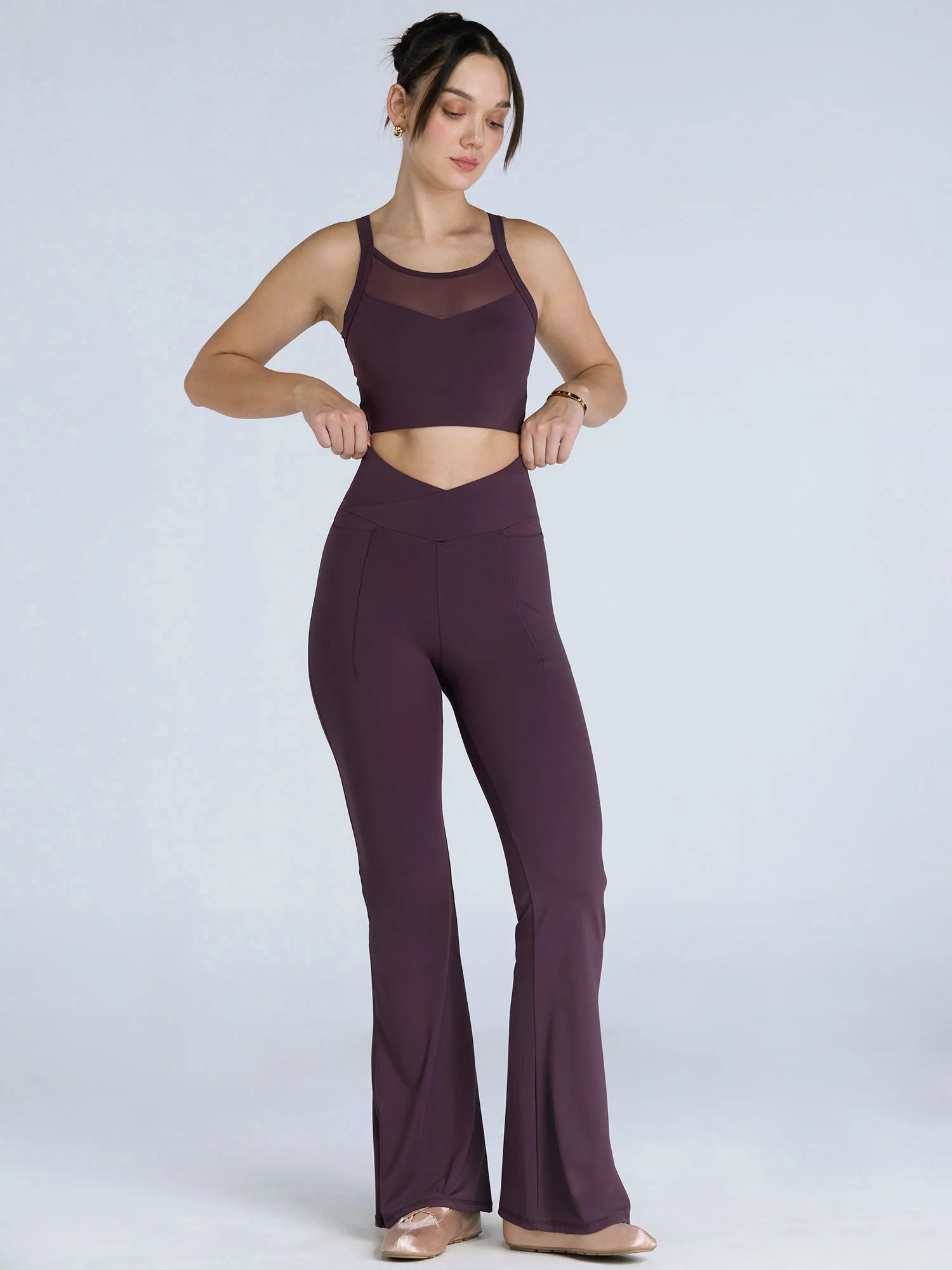 Wine Hourglass Flared Leggings - Image 21